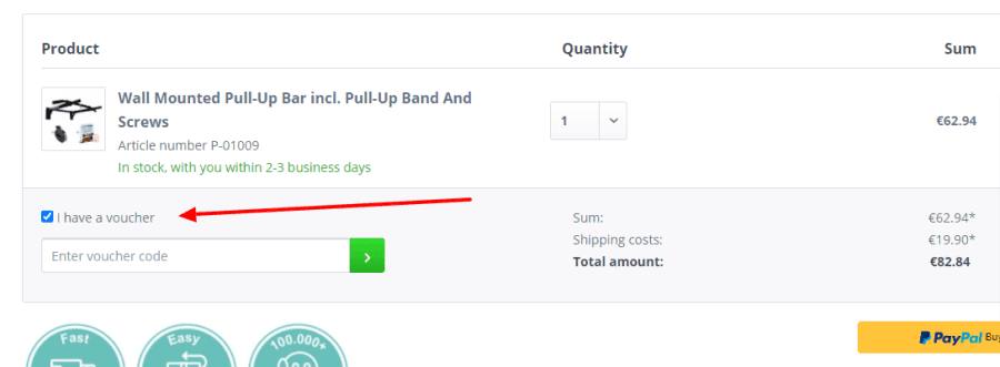 Red arrow showing where the voucher code input is within the checkout