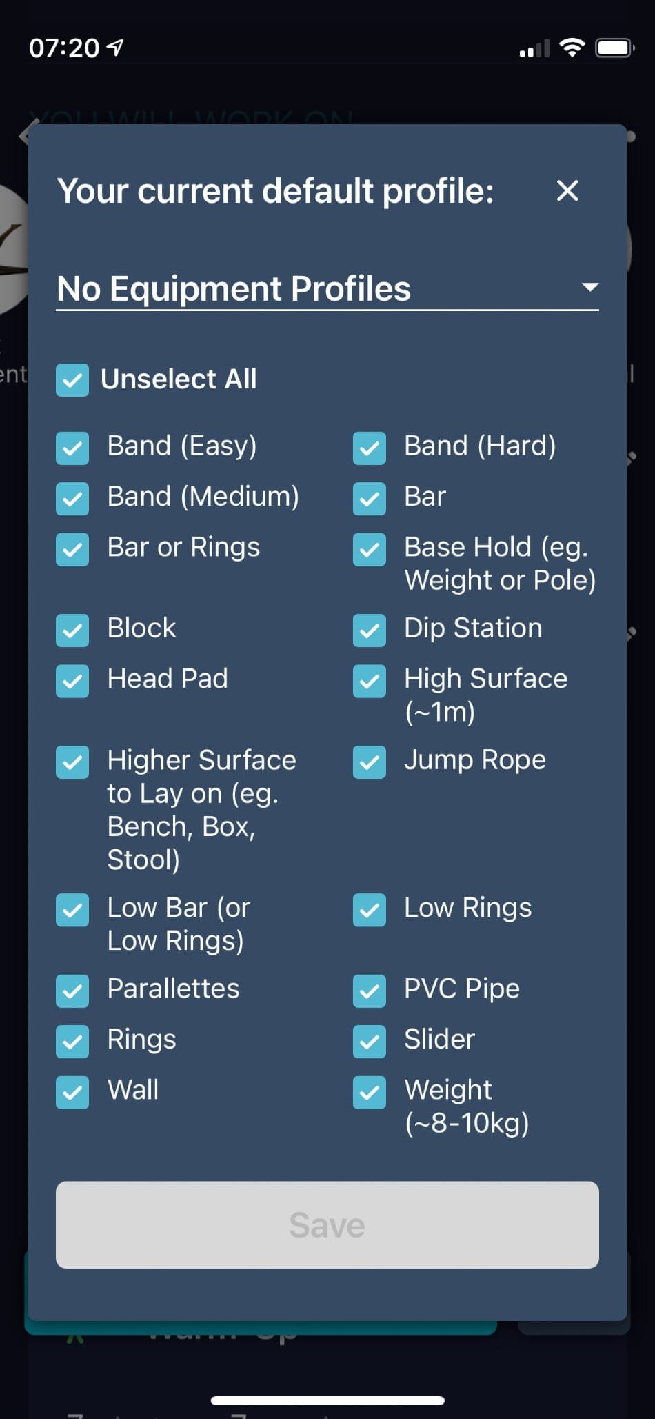 Customise equipment profiles - Movement Athlete