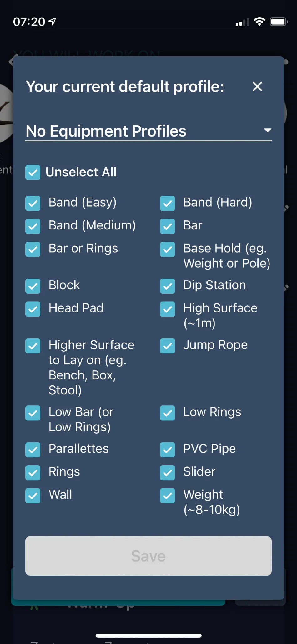 Customise equipment profiles - Movement Athlete